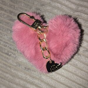 Betsey Johnson Pink Heart Fur Key Chain/ Bag Charm with Gold Hardware